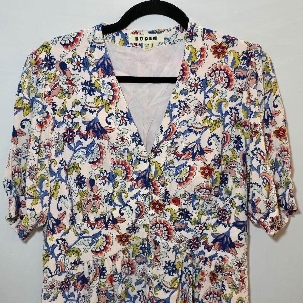 BODEN Elsa Midi Tea Dress Marshmallow Botanical Brunch Pink Floral Button Front - Picture 6 of 11